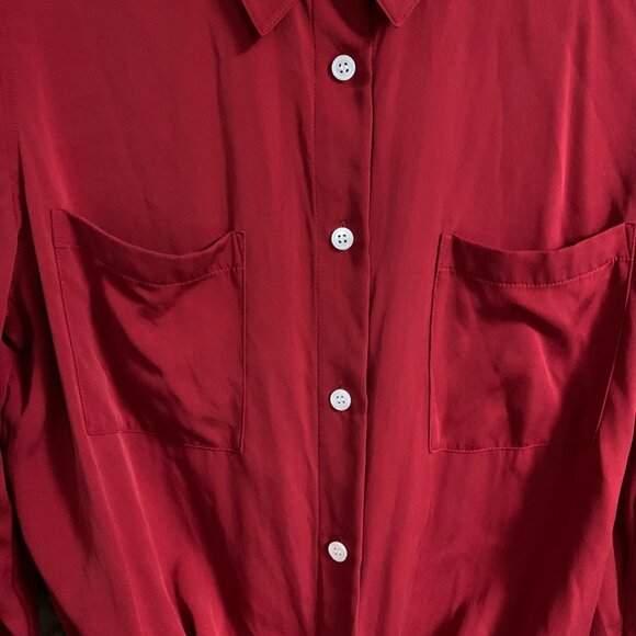 Theory Stretch Silk Women's Tie-Front Red Medium Long Sleeve Button Shirt Blouse - Picture 7 of 14